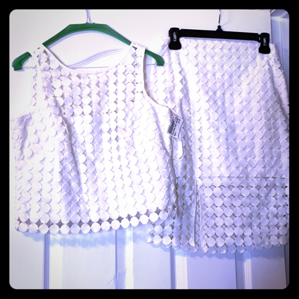 WHBM set - lace cutout crop top and skirt outfit